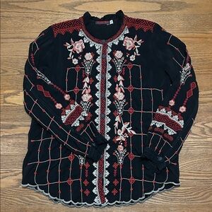 Johnny Was Tinsley Georgette Blouse Women’s Small Embroidered Floral Feminine